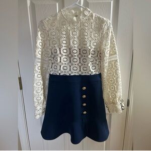Self Portrait Lace Top and Navy dress. Beautiful and elegant
